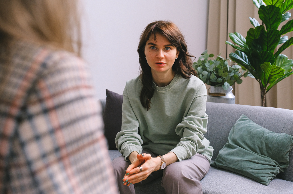 Woman having trauma therapy
