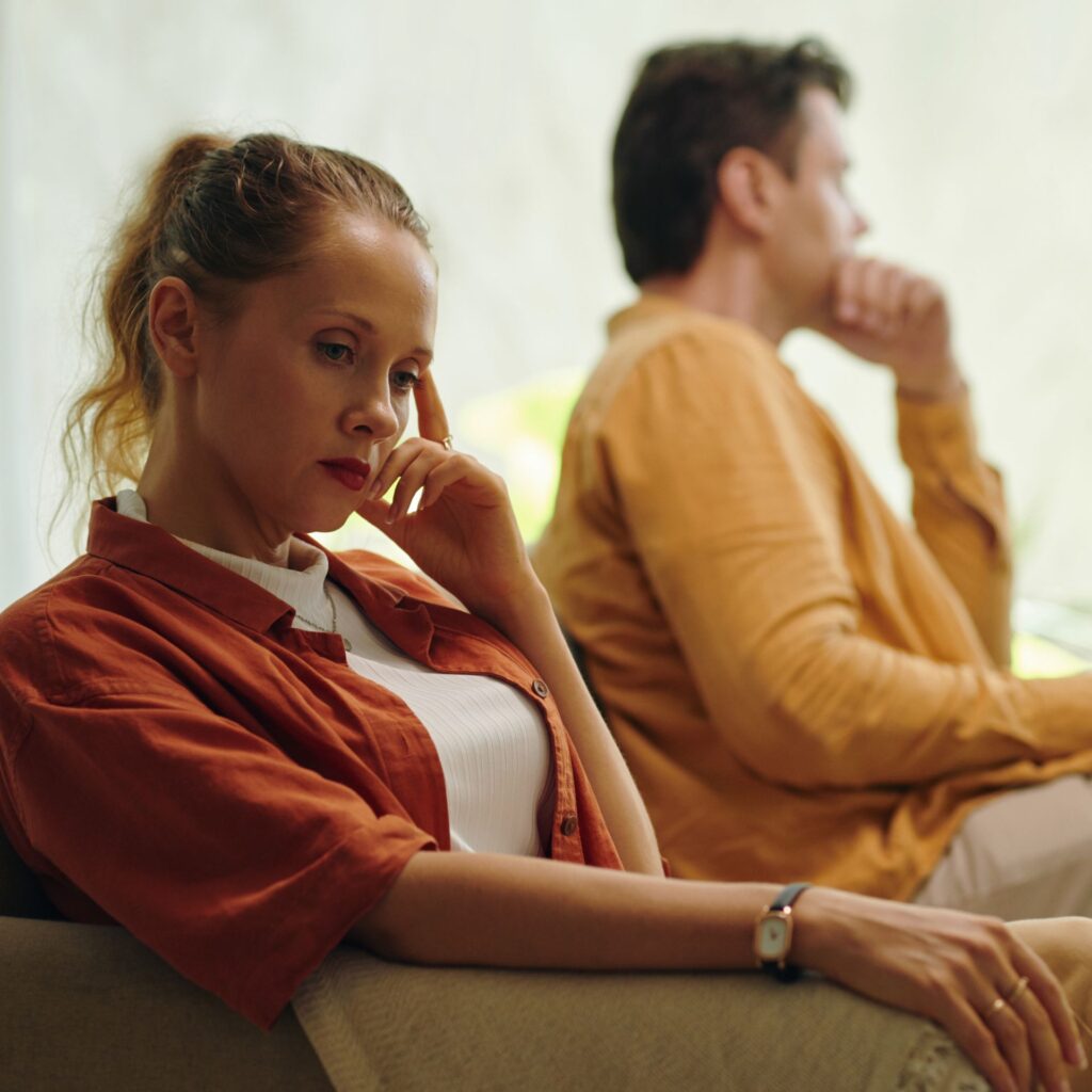 Woman and man struggling with their relationship image